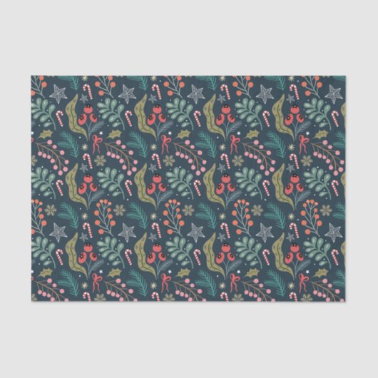 Feestelijke Candy Cane en Holly Pattern Tissuepapier (Voorkant)