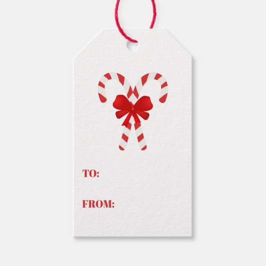 Feestelijke Candy Cane Gestreepte Kerst Rood Wit Cadeaulabel (Voorkant)