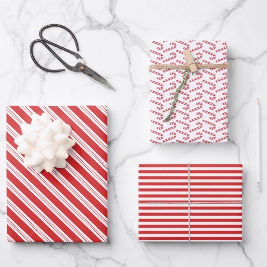 Feestelijke Candy Cane Gestreepte Kerst Rood Wit Inpakpapier Vel (Voorkant)
