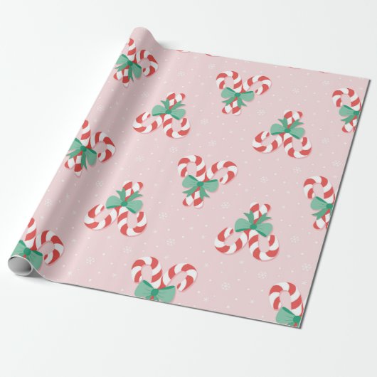 Feestelijke Candy Cane Hearts Pattern Cadeaupapier (Uitgerold)
