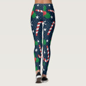Feestelijke Candy Cane & Holly Berry Kerstmis Leggings (Achterkant)