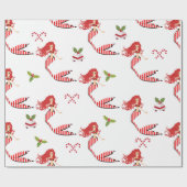 Feestelijke Candy Cane Kerstmis Zeemeermin Cadeaupapier (Vlak)