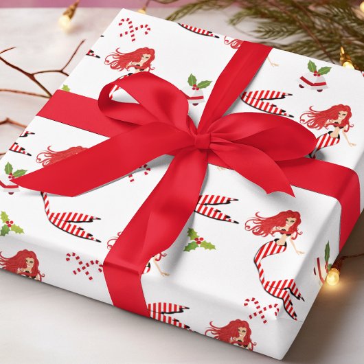 Feestelijke Candy Cane Kerstmis Zeemeermin Cadeaupapier