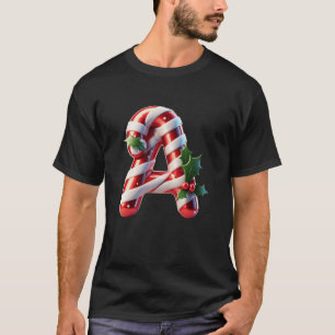 Feestelijke Candy Cane Letter A Hulst Ontwerp Swea T-shirt