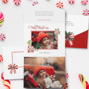 Feestelijke Candy Cane Vrolijk Kerstmis Eén Foto All In One Uitnodiging