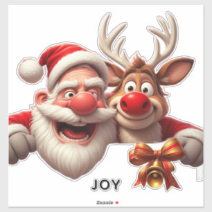 Feestelijke Cartoon Kerstman en Rendier Sticker