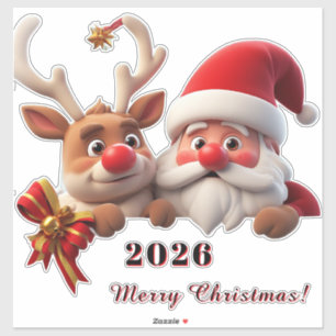 Feestelijke Cartoon Kerstman en Rendier Sticker
