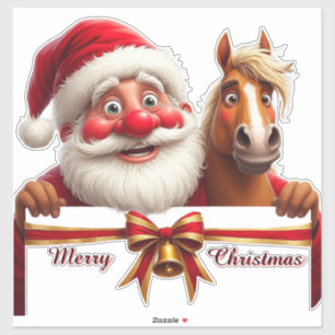Feestelijke Cartoon Kerstman en Rendier Sticker