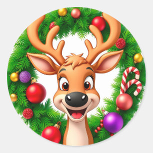 Feestelijke Cartoon Rendieren Ronde Sticker