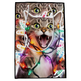 Feestelijke Cat Gift Bag met Holiday Lights Medium Cadeauzakje