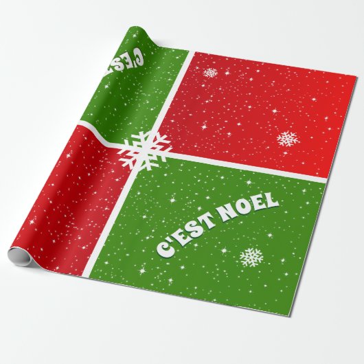 Feestelijke C'est Noel op rood wit en groen Cadeaupapier (Uitgerold)