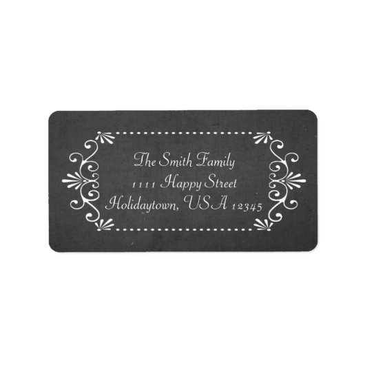 Feestelijke Chalkboard stijl Swirly Border Etiket (Voorkant)