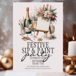 Feestelijke Champagne Sip en Paint Christmas Kaart