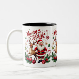 Feestelijke Cheer met Santa & Reindeer - Vakantie Tweekleurige Koffiemok