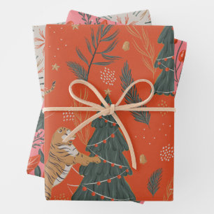 Feestelijke Cheetah Roze Vakantie Gem Tone Inpakpapier Vel