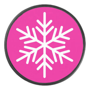 Feestelijke Chic White Nordic Snowflake op fel roz Hockey Puck