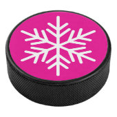 Feestelijke Chic White Nordic Snowflake op fel roz Hockey Puck (3/4)