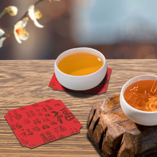 Feestelijke Chinese karakter kalligrafie 福 zegenin Kartonnen Onderzetters