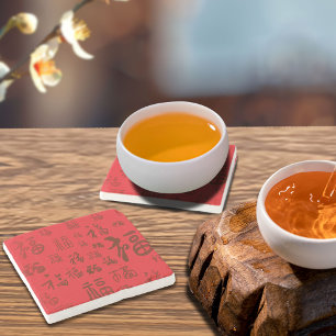 Feestelijke Chinese karakter kalligrafie 福 zegenin Stenen Onderzetter