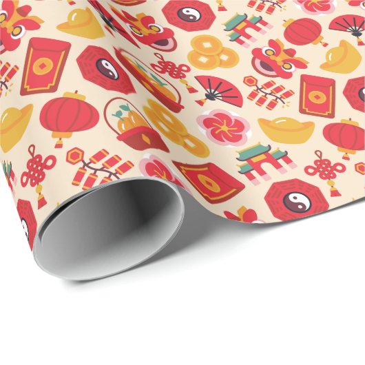 Feestelijke Chinese Nieuwjaar Lucky Symbols Cadeaupapier (Rol Hoek)