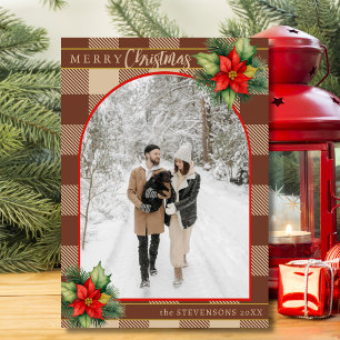 Feestelijke Chocolade Buffalo Plaid Bloemen Kerstm Feestdagenkaart