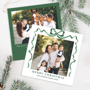 Feestelijke Christmas Sage Green Bow Ribbon 2 Foto Feestdagenkaart