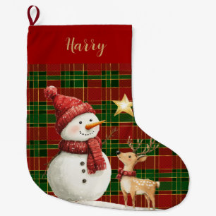 Feestelijke Classic Rood Groen Goud Tartan Snowman Grote Kerstsok