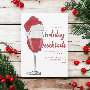 Feestelijke Cocktailparty / Rode Wijn Glas Kerstma Kaart