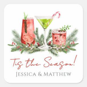 Feestelijke Cocktails Koppel Kerstmis Vierkante Sticker