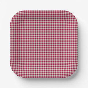 Feestelijke Cranberry Red Gingham geruite rustieke Papieren Bordje