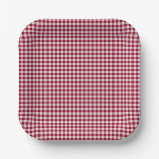 Feestelijke Cranberry Red Gingham geruite rustieke Papieren Bordje (Voorkant)