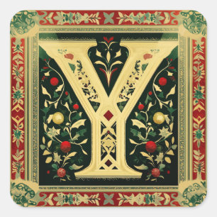 Feestelijke Cream Letter Y met kerstgroente Vierkante Sticker