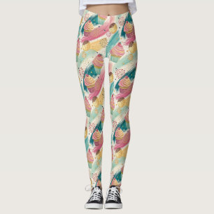 Feestelijke Cupcake & Brushstroke Viering Patroon Leggings