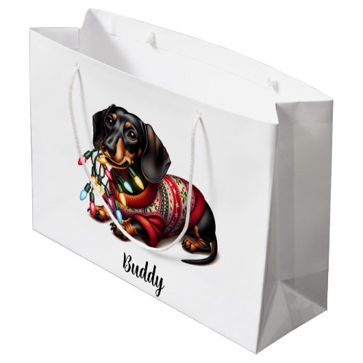 Feestelijke Dachshund Delight Gift Bag Groot Cadeauzakje (Achterkant Gekanteld)