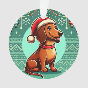 Feestelijke Dachshund in kerstmannenhoed Kerstvreu Ornament