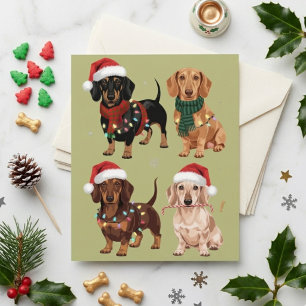 Feestelijke Dachshund Kersthonden in Kerstmannenmu Briefkaart