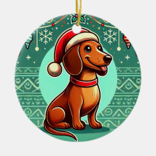 Feestelijke Dachshund met Kerstman Hoed Keramisch Ornament