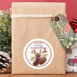 FEESTELIJKE DENNEN KEGELS & GROEN Kerstmis Ronde Sticker