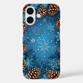 Feestelijke dennenappels en sneeuwvlokken iPhone 16 hoesje