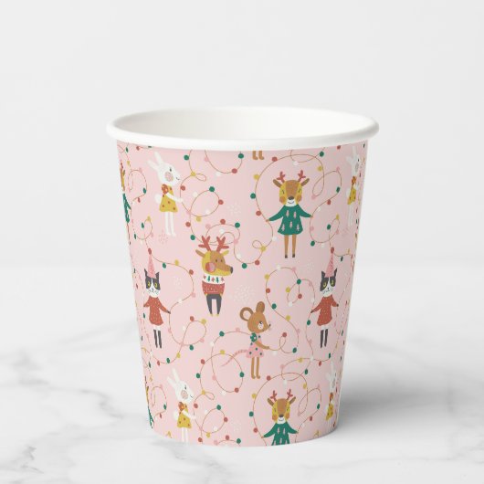 Feestelijke Dierenvrienden Kerstpatroon Papieren Bekers (Achterkant)