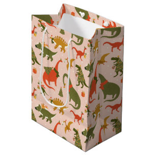Feestelijke Dinosaur kerstboom vakantiepatroon Medium Cadeauzakje