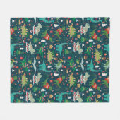 Feestelijke Dinosaurussen Kerstpatroon Fleece Deken (Voorkant (Horizontaal))