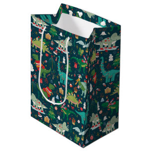 Feestelijke Dinosaurussen Kerstpatroon Medium Cadeauzakje