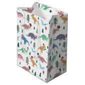 Feestelijke Dinosaurussen Kerstpatroon Medium Cadeauzakje (Achterkant Gekanteld)