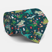Feestelijke Dinosaurussen Kerstpatroon Stropdas (Opgerold)