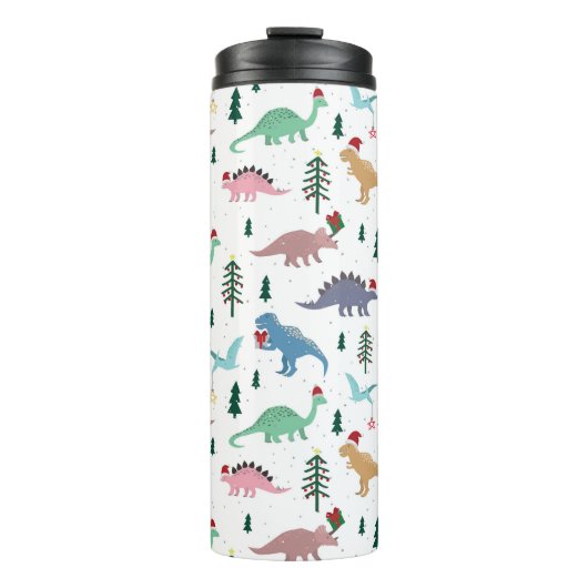Feestelijke Dinosaurussen Kerstpatroon Thermosbeker (Voorkant)