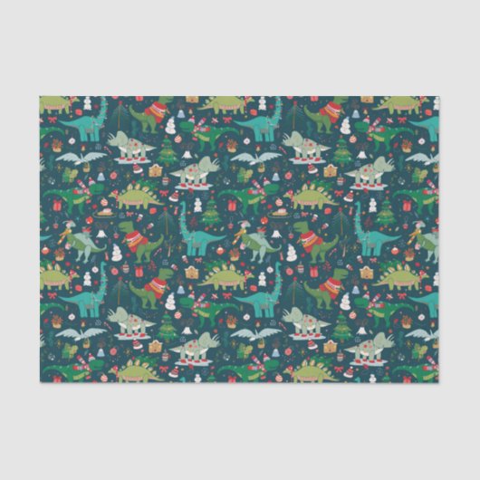 Feestelijke Dinosaurussen Kerstpatroon Tissuepapier (Voorkant)