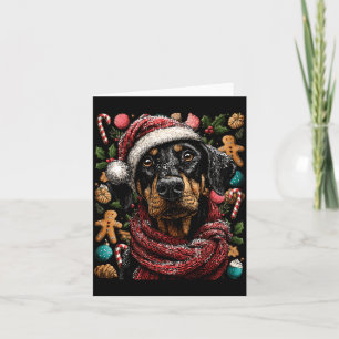 Feestelijke Dobermann Met Kerstman Hoed Besneeuwde Kaart
