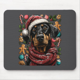 Feestelijke Dobermann Met Kerstman Hoed Besneeuwde Muismat