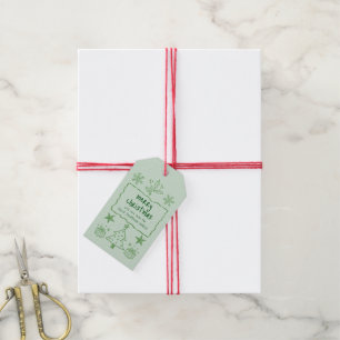 Feestelijke Doodles Golvend Glitter Groen Vrolijk  Cadeaulabel